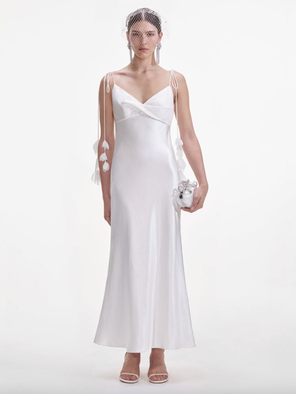 self-portrait White Flower Satin Midi Dress US10 - MSRP $595 - NWT